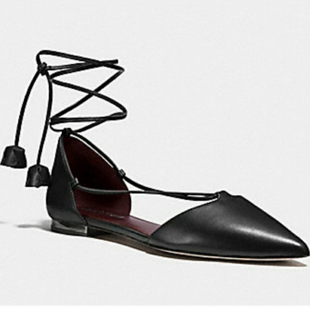 COACH black Johnson Ghillie Lace Pointy Toe Flats